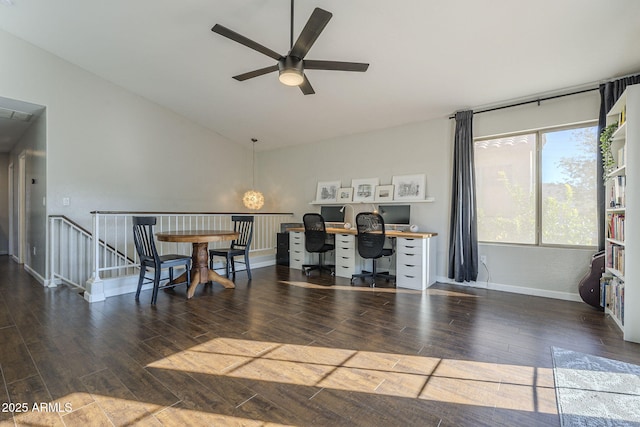 office with vaulted ceiling and ceiling fan