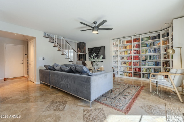 living room with ceiling fan