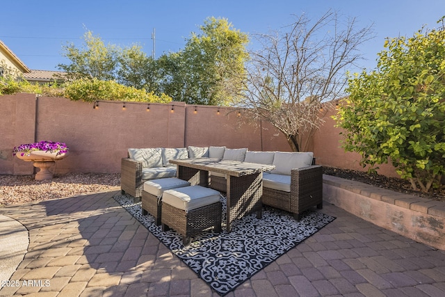 view of patio featuring an outdoor hangout area