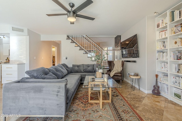 living room with ceiling fan