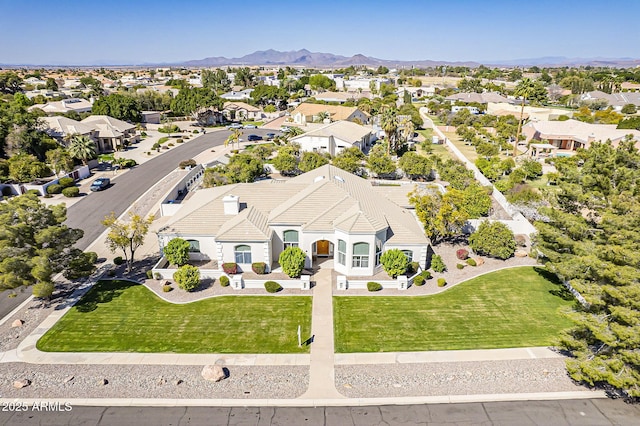 birds eye view of property featuring a residential view and a mountain view