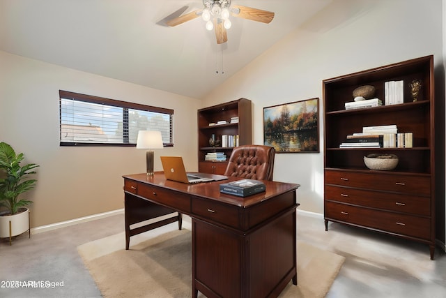 2313 S Grandview Ave, Tempe, AZ 85282 - office space featuring a ceiling fan, light carpet, baseboards, and lofted ceiling
