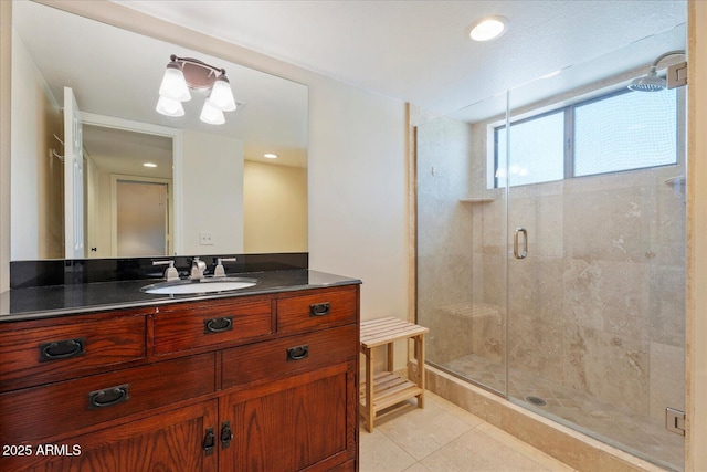 2313 S Grandview Ave, Tempe, AZ 85282 - full bathroom featuring tile patterned flooring, a stall shower, and vanity