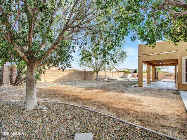 view of yard with a fenced backyard and a patio