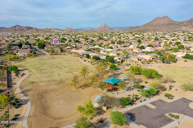 bird's eye view with a residential view and a mountain view