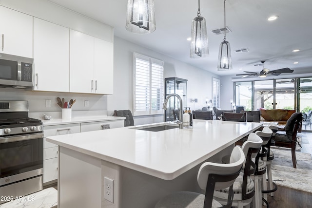 kitchen featuring stainless steel appliances, plenty of natural light, a sink, and visible vents