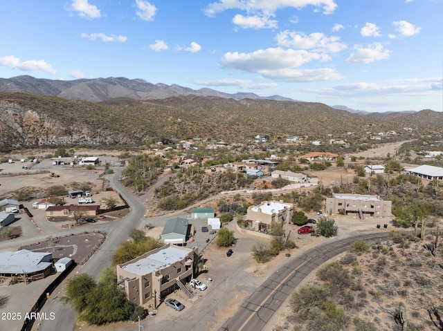 birds eye view of property with a mountain view