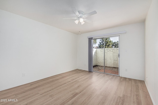 unfurnished room with light hardwood / wood-style flooring and ceiling fan