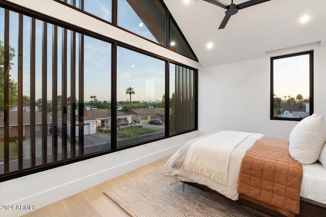 bedroom featuring hardwood / wood-style floors and ceiling fan