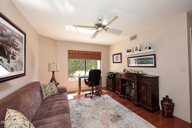 9115 N 101st Way, Scottsdale, AZ 85258 - office featuring dark wood-style floors, a ceiling fan, and baseboards