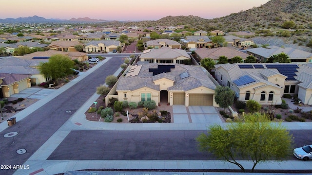 view of aerial view at dusk