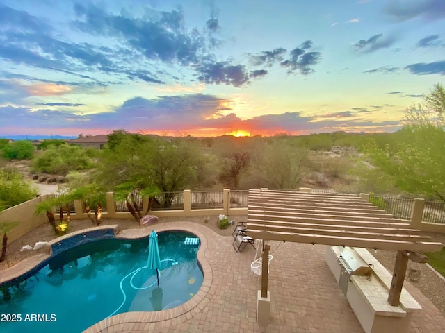 view of pool with a patio area, area for grilling, a fenced in pool, and a fenced backyard