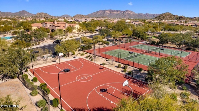 view of basketball court featuring community basketball court and a mountain view