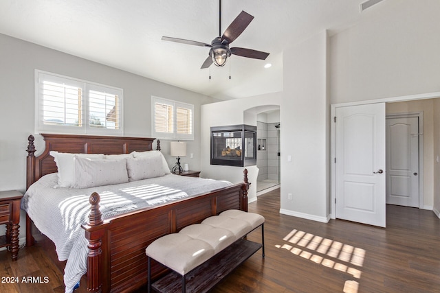 bedroom featuring dark hardwood / wood-style flooring and ceiling fan