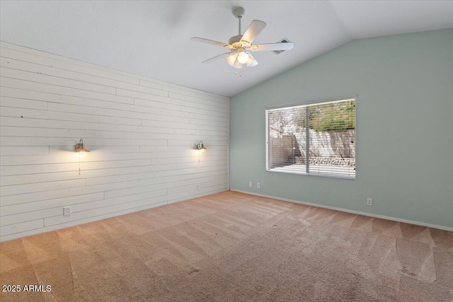 10646 E Enid Ave, Mesa, AZ 85208 - spare room with lofted ceiling, carpet flooring, ceiling fan, and baseboards