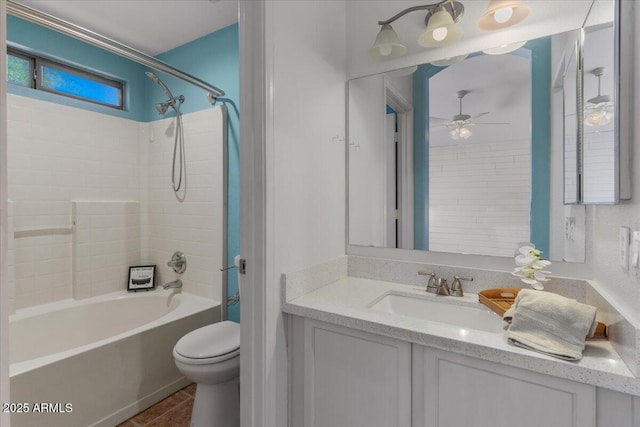 10646 E Enid Ave, Mesa, AZ 85208 - bathroom featuring vanity, toilet, bathtub / shower combination, and a ceiling fan