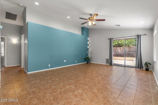10646 E Enid Ave, Mesa, AZ 85208 - unfurnished room featuring a ceiling fan, lofted ceiling, tile patterned flooring, baseboards, and recessed lighting