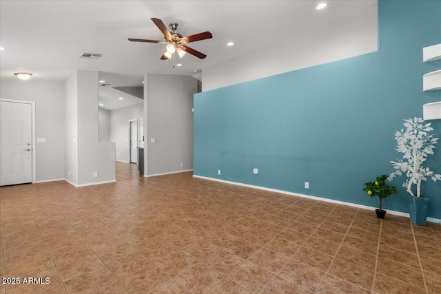 10646 E Enid Ave, Mesa, AZ 85208 - unfurnished living room featuring a ceiling fan, recessed lighting, baseboards, and tile patterned flooring