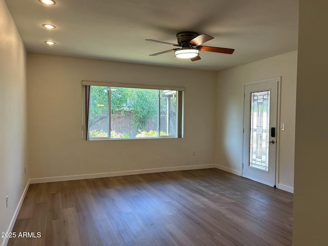 344 E Aepli Dr, Tempe, AZ 85282 - empty room featuring wood finished floors, ceiling fan, and recessed lighting