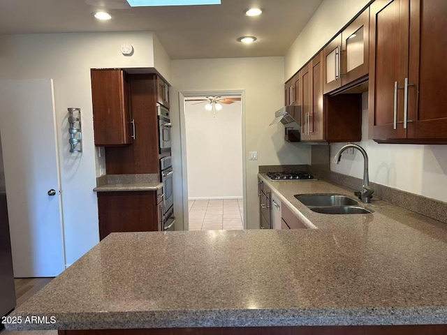 344 E Aepli Dr, Tempe, AZ 85282 - kitchen featuring appliances with stainless steel finishes, under cabinet range hood, recessed lighting, light tile patterned floors, and a ceiling fan