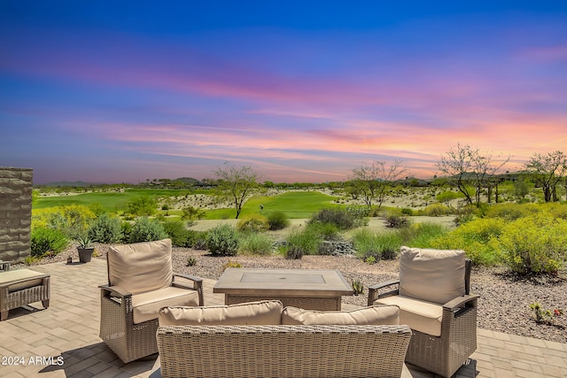 patio terrace at dusk with outdoor lounge area