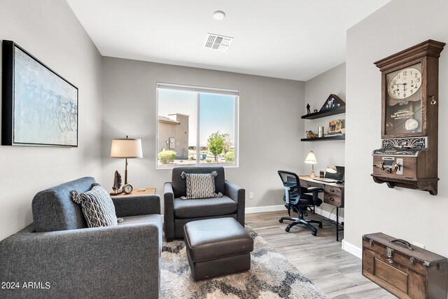 office area featuring light hardwood / wood-style floors