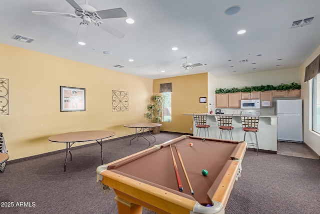 16600 N Thompson Peak Pkwy Unit 1072, Scottsdale, AZ 85260 - game room with carpet, visible vents, recessed lighting, and a ceiling fan