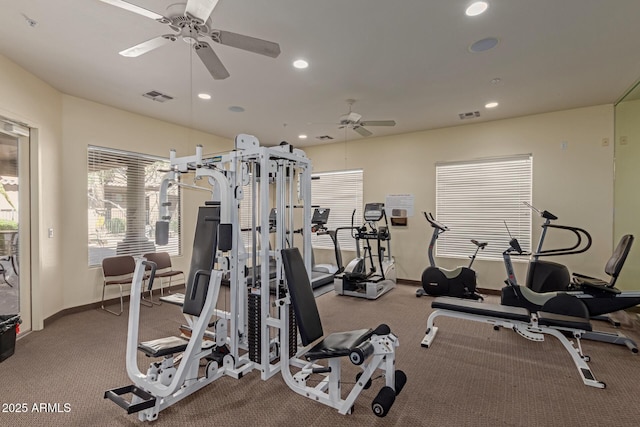 16600 N Thompson Peak Pkwy Unit 1072, Scottsdale, AZ 85260 - exercise room featuring a ceiling fan, recessed lighting, baseboards, and visible vents