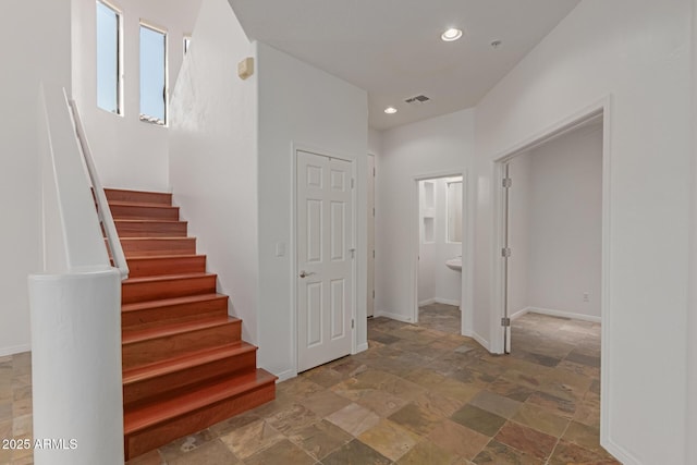 16600 N Thompson Peak Pkwy Unit 1072, Scottsdale, AZ 85260 - hallway with stairs, visible vents, baseboards, and recessed lighting