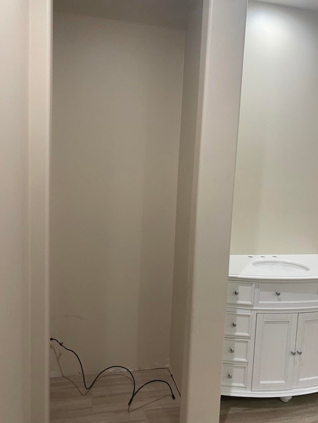 bathroom featuring vanity and wood-type flooring