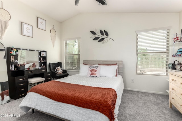 2223 S Hughes Dr, Buckeye, AZ 85326 - bedroom with vaulted ceiling, carpet floors, baseboards, and ceiling fan