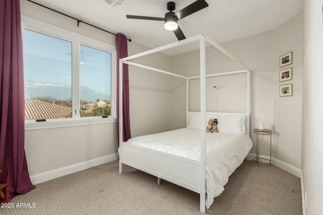 bedroom with carpet floors and ceiling fan