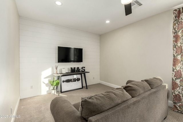 living room featuring light colored carpet