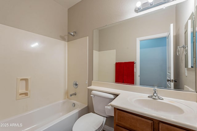 full bathroom with vanity, shower / bathtub combination, and toilet