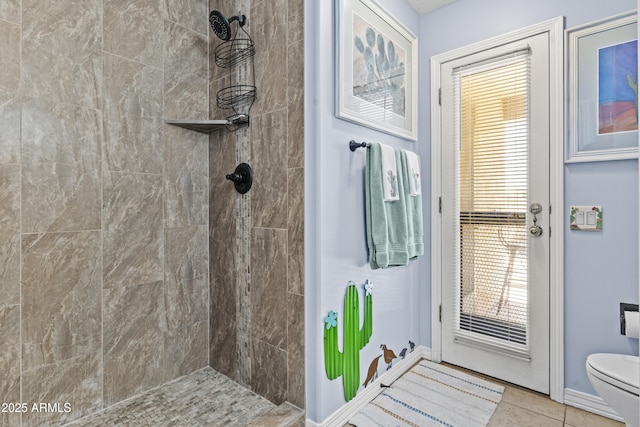 6249 E Camelot Dr, Mesa, AZ 85215 - bathroom featuring tiled shower, plenty of natural light, and tile patterned floors