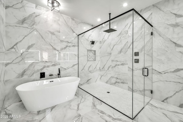 18225 W San Juan Ct, Litchfield Park, AZ 85340 - full bath with a marble finish shower, a soaking tub, and recessed lighting