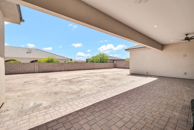 18225 W San Juan Ct, Litchfield Park, AZ 85340 - view of patio / terrace with a fenced backyard and a ceiling fan