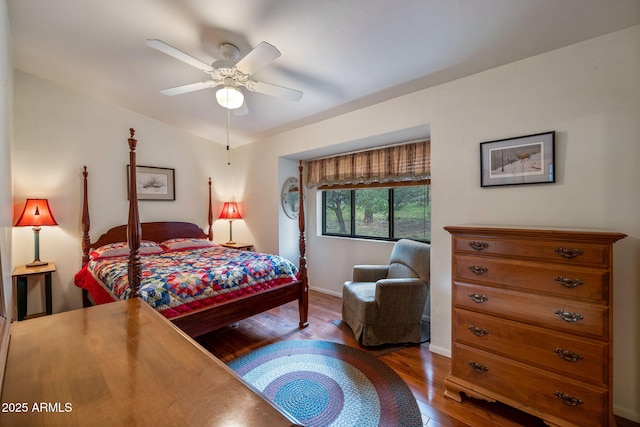 bedroom featuring ceiling fan and wood-type flooring