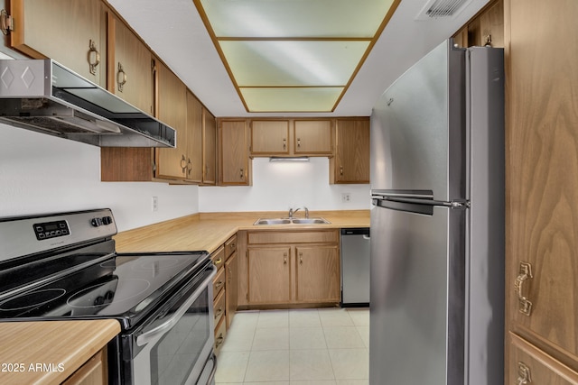4836 W Rose Ln, Glendale, AZ 85301 - kitchen with a sink, visible vents, light countertops, under cabinet range hood, and appliances with stainless steel finishes