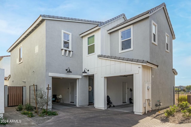 exterior space featuring a garage