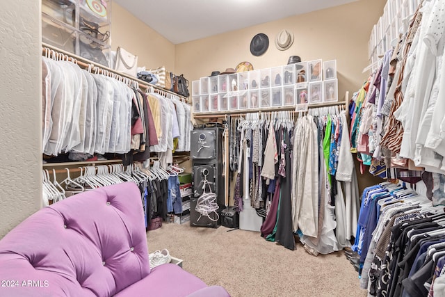 walk in closet with carpet