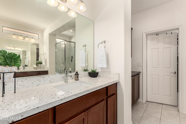 805 E Ln Palta St, Queen Creek, AZ 85140 - bathroom with tile patterned flooring, a shower stall, and vanity