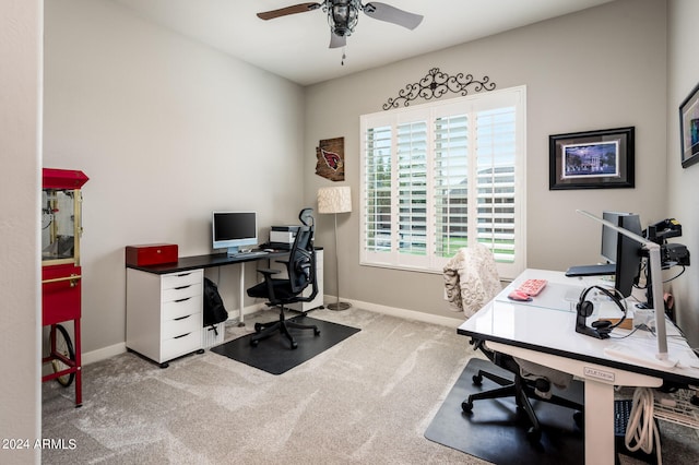 office area featuring ceiling fan and carpet flooring