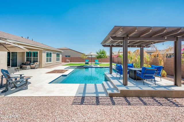 view of swimming pool featuring a pergola, outdoor lounge area, and a patio area