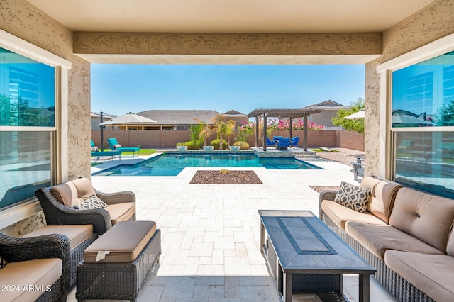 view of pool featuring an outdoor hangout area and a patio area