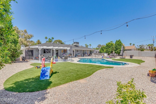 view of swimming pool with a fenced in pool, a patio area, and a fenced backyard