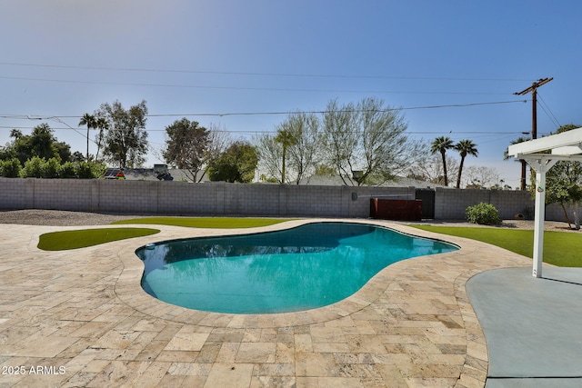 view of swimming pool with a patio area, a fenced backyard, and a fenced in pool