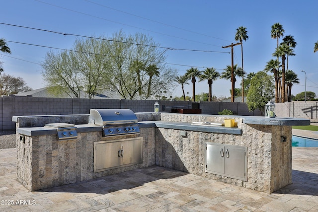 view of patio / terrace featuring a fenced backyard, grilling area, and area for grilling