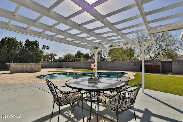 view of pool featuring a fenced backyard, a pergola, and a patio