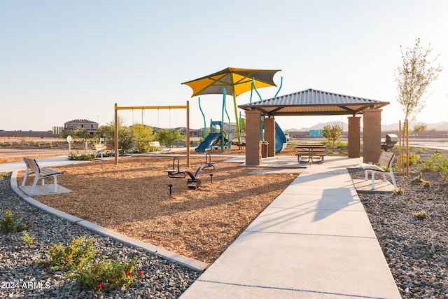 view of jungle gym featuring a gazebo